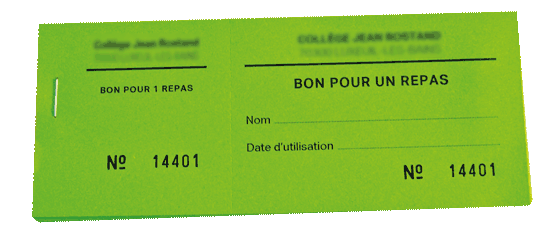 Tickets repas avec souche